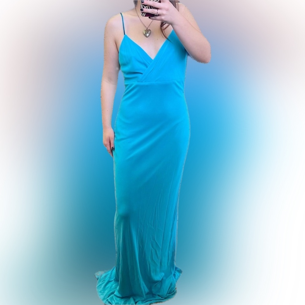 Vintage Rimini Blue Dress W/ Beaded Spaghetti Straps, Perfect Condition, Size 14